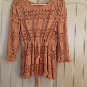 Womens Free People Faux Crochet Pointelle Top, Drawstring waist Size M